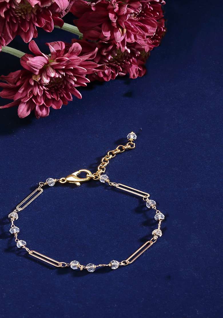 White Gold Plated Pearl Natural Stone Bracelet - Indya