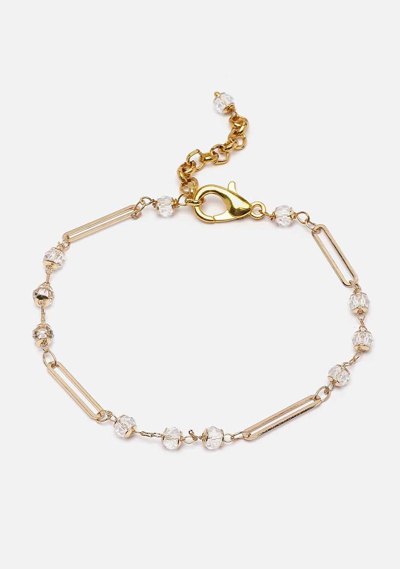 White Gold Plated Pearl Natural Stone Bracelet - Indya