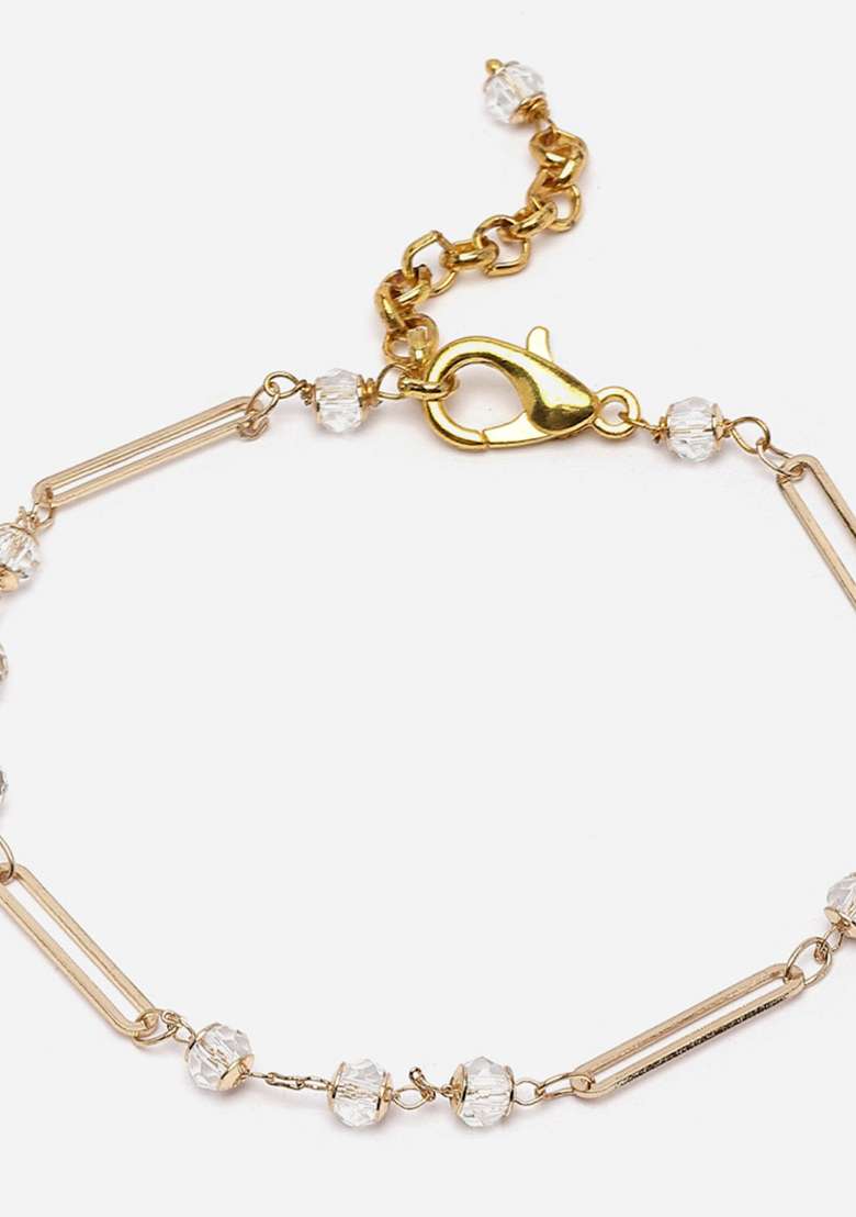 White Gold Plated Pearl Natural Stone Bracelet - Indya