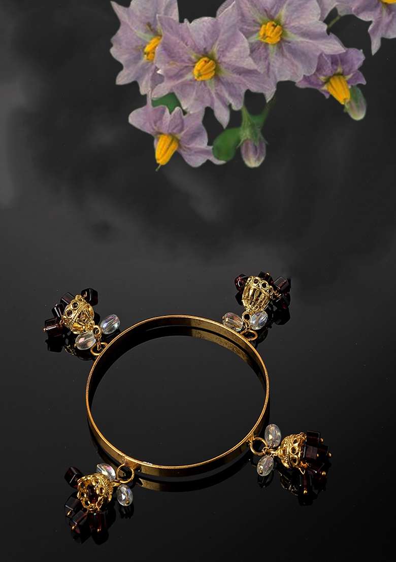 Maroon Gold Plated Pearl Natural Stone Designer Bracelets - Indya