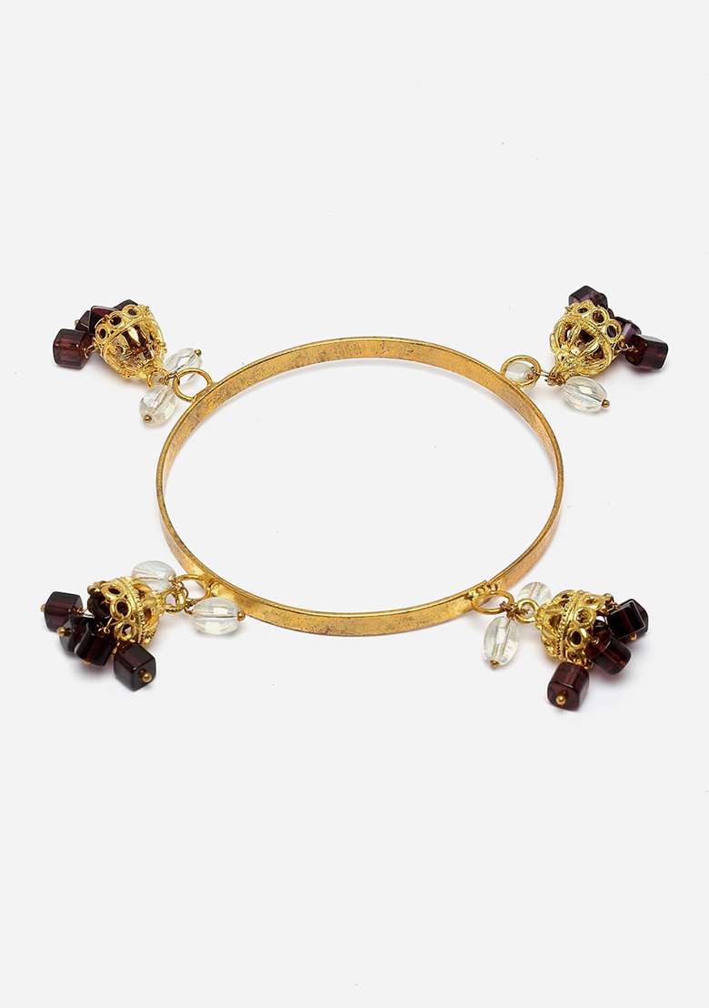 Maroon Gold Plated Pearl Natural Stone Designer Bracelets - Indya