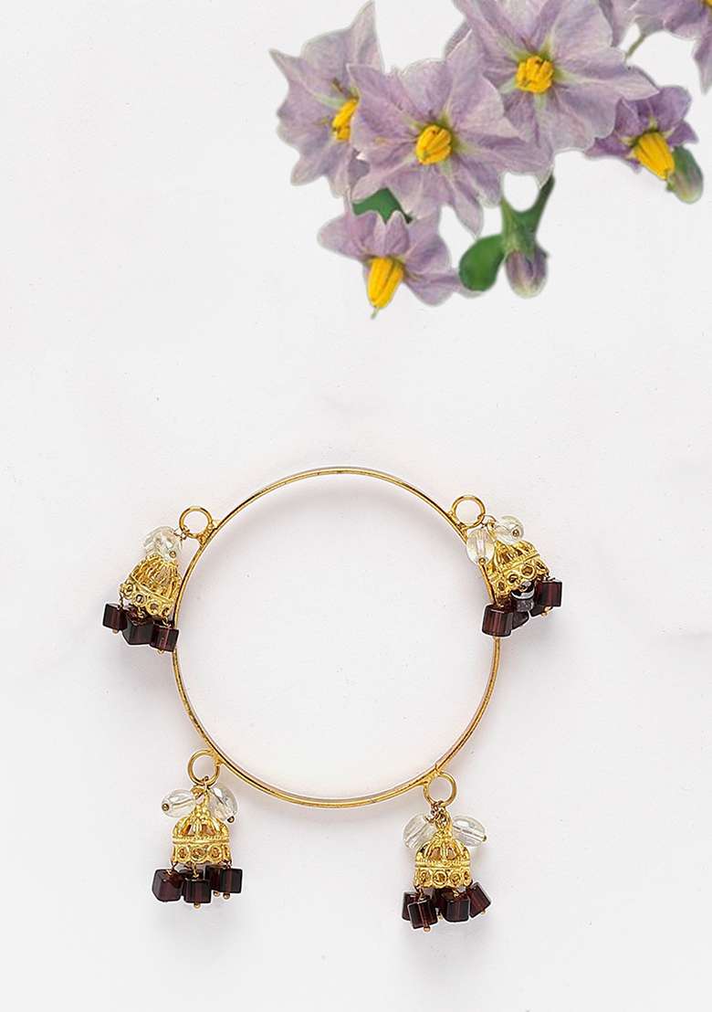 Maroon Gold Plated Pearl Natural Stone Designer Bracelets - Indya