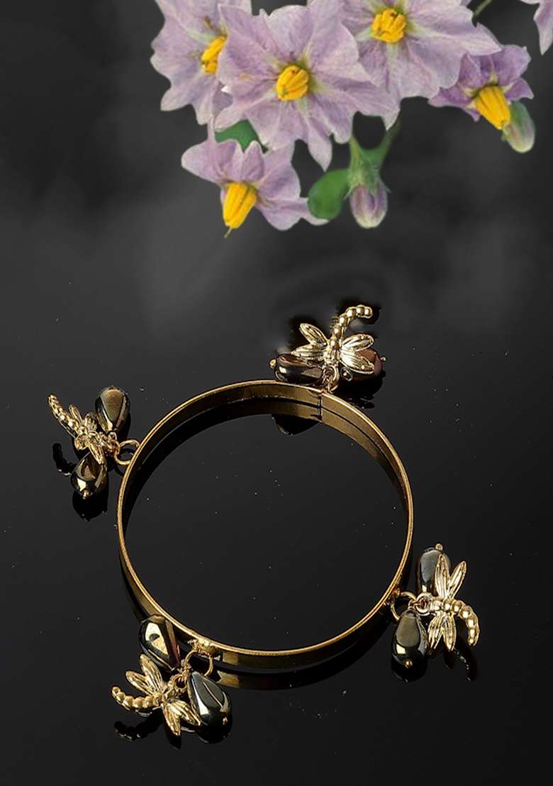 Black Gold Plated Pearl Natural Stone Designer Bracelet - Indya