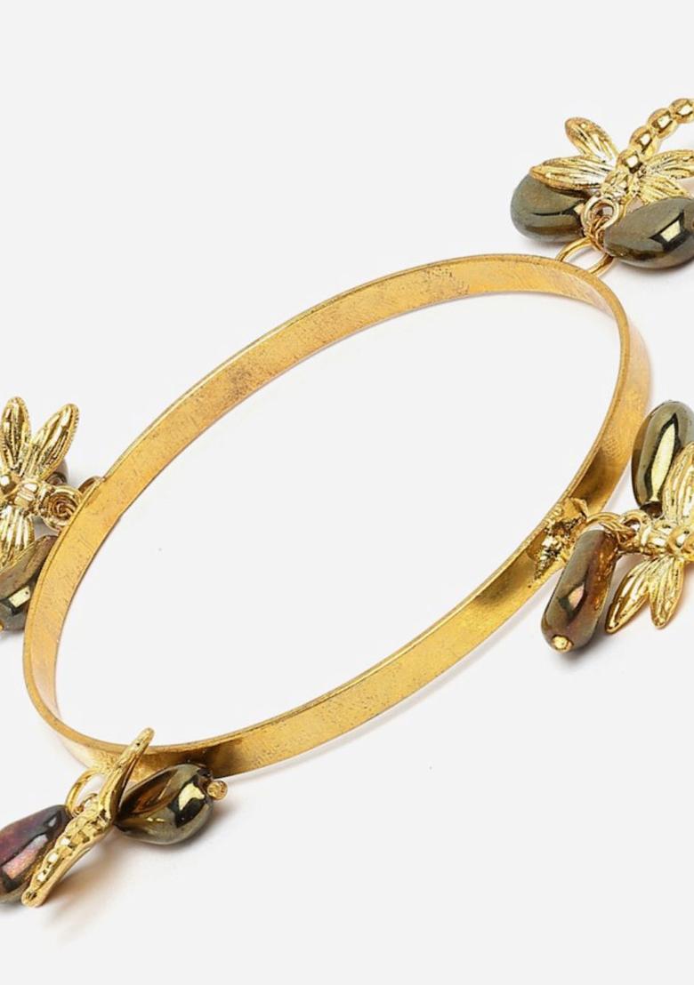 Black Gold Plated Pearl Natural Stone Designer Bracelet - Indya