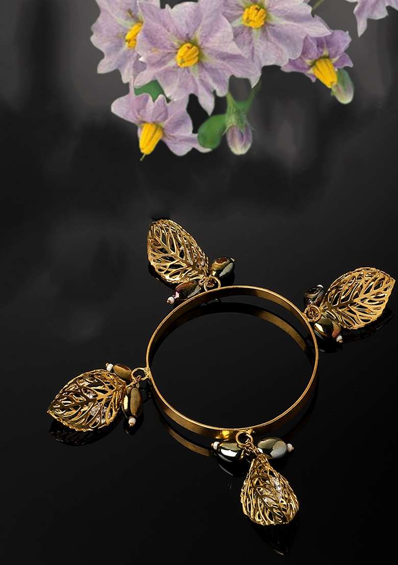Black Gold Plated Kundan Pearl Designer Bracelets - Indya