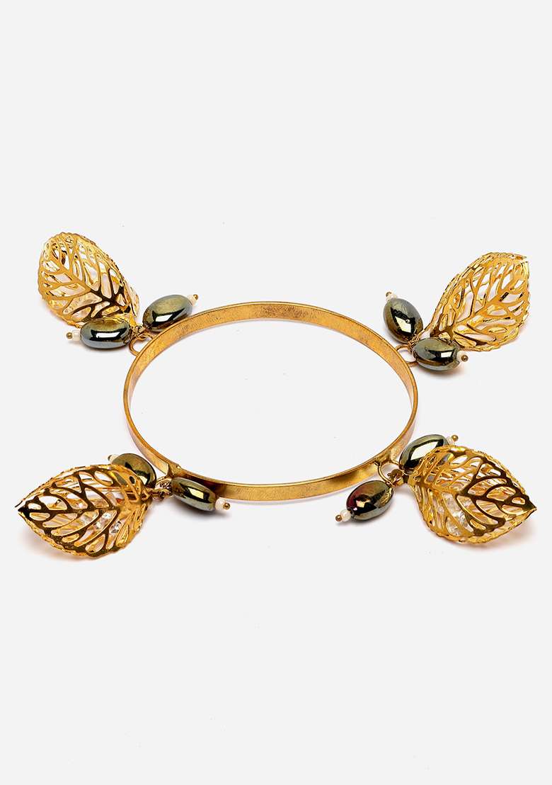 Black Gold Plated Kundan Pearl Designer Bracelets - Indya