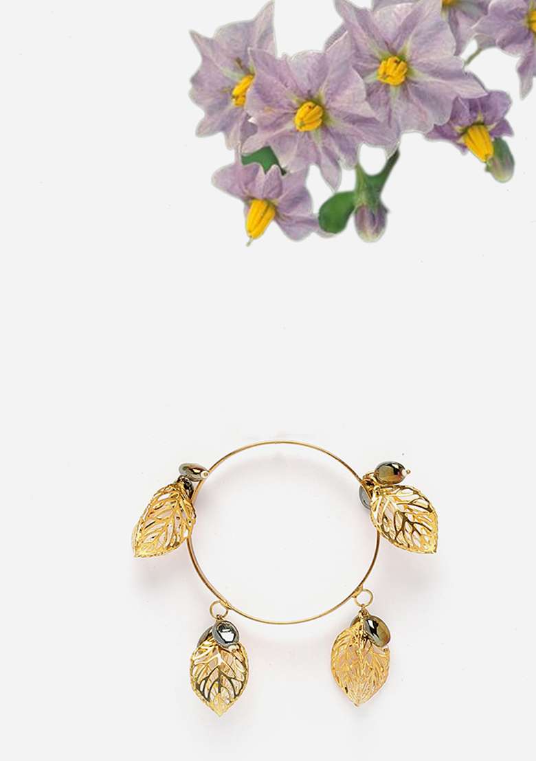Black Gold Plated Kundan Pearl Designer Bracelets - Indya