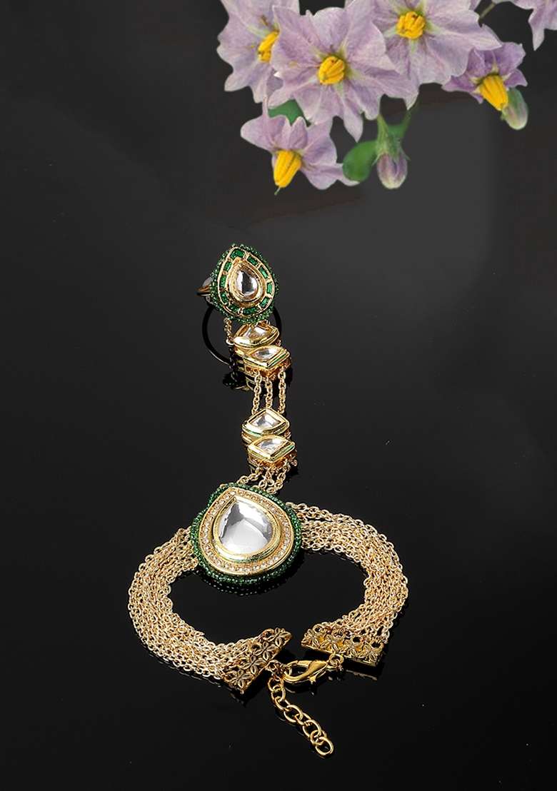 Green Gold Plated Pearl Natural Stone Bracelet - Indya