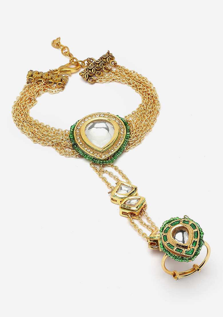 Green Gold Plated Pearl Natural Stone Bracelet - Indya