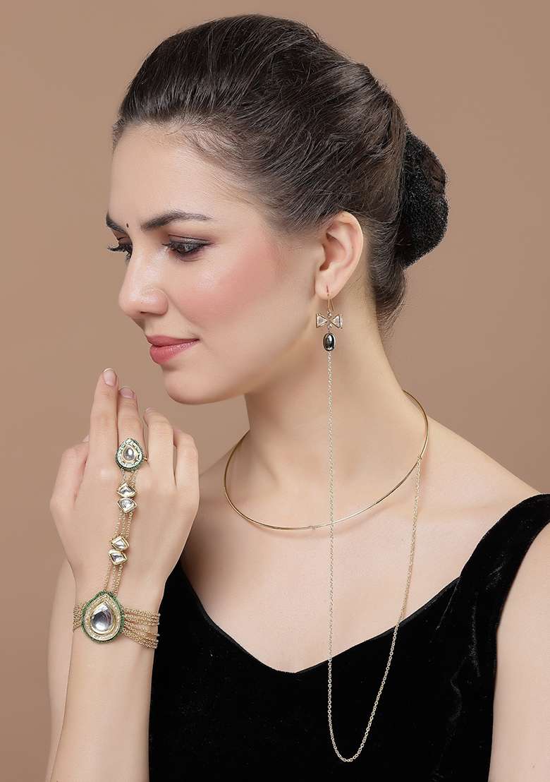 Green Gold Plated Pearl Natural Stone Bracelet - Indya