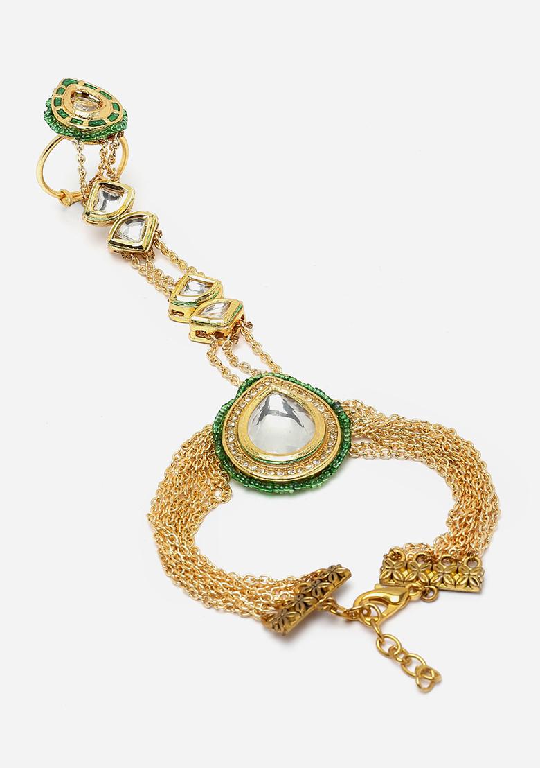 Green Gold Plated Pearl Natural Stone Bracelet - Indya