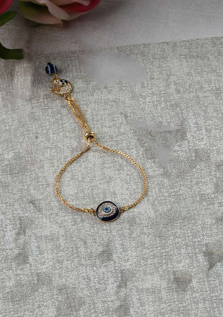 Blue Gold Plated Pearl Natural Stone Bracelet - Indya