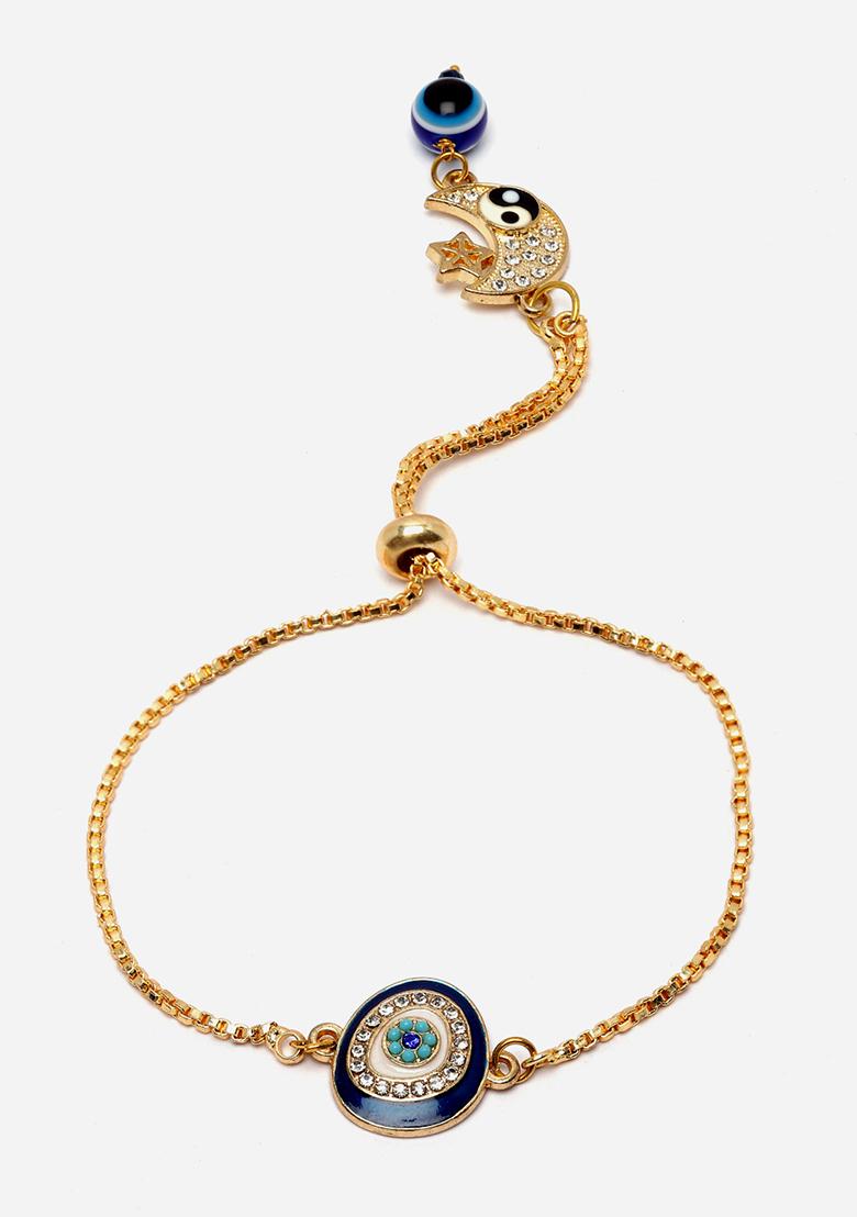 Blue Gold Plated Pearl Natural Stone Bracelet - Indya