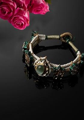 Green Gold Plated Kundan Pearl Bracelet