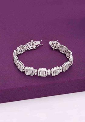 Silver Charming Rectangle Baguettes Zircon Cube Tennis Bracelet