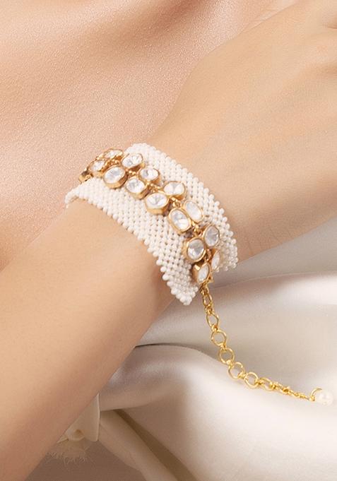 Gold Plated Polki Pearl Bracelet