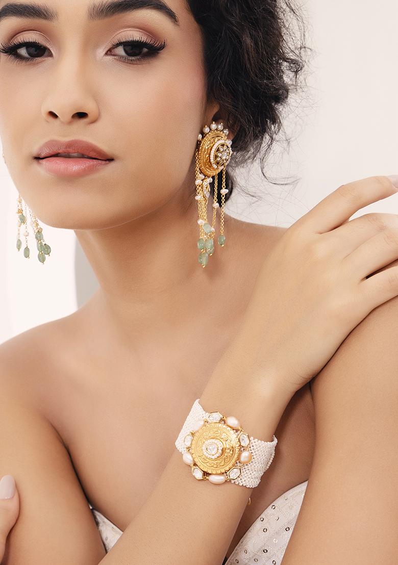 Gold Plated Polki Pearl Bracelet - Indya