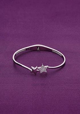 Silver Sterling Stars Zircon Bangle Bracelet