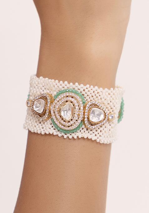 Gold Plated Polki Pearl Bracelet