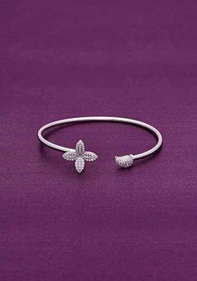 Silver Blossoming Blooms Zircon Bangle Bracelet
