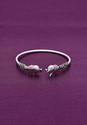 Silver Enigmatic Elephant Bangle Bracelet