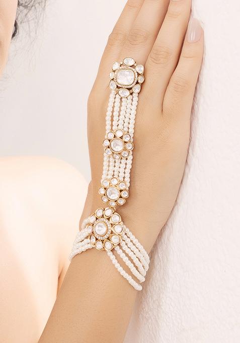 Gold Plated Polki Pearl Bracelet