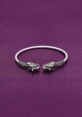 Silver Authentic Elephants Oxidized Bangle Bracelet