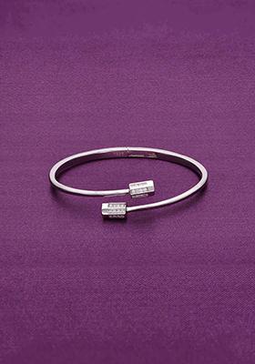 Silver Shimmering Lotus Zircon Bangle Bracelet