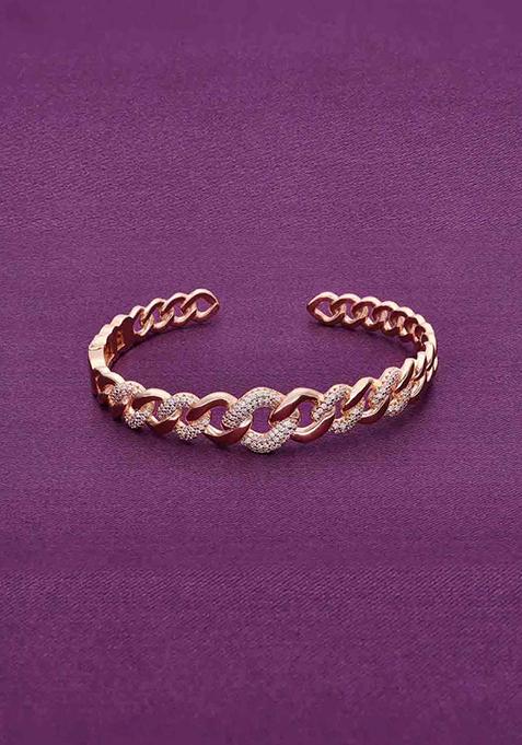 Rose Gold Stunning Zircon Linked Chains Bangle Bracelet