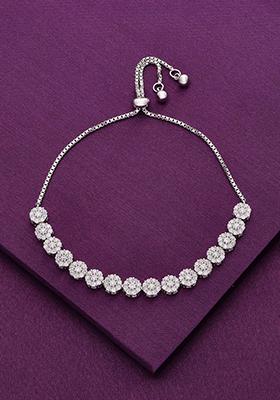 Silver Sterling Flowery Elegance Diamond Adjustable Bracelet