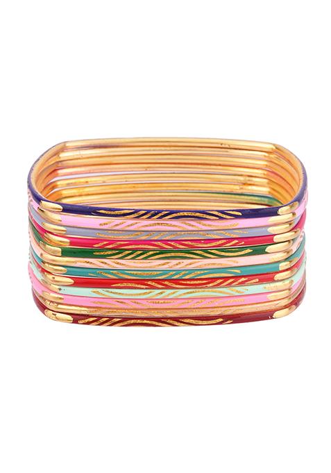 Gold Plated Square Enamel Foil Print Bangles