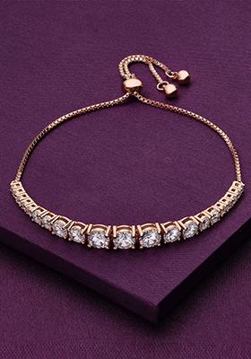 Rose Gold Sterling Solitaire Tennis Diamond Bolo Adjustable Bracelet