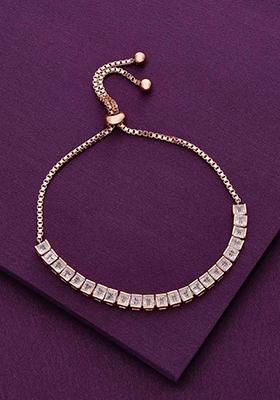 Rose Gold Sterling Solitaire Square Cut Tennis Adjustable Bracelet