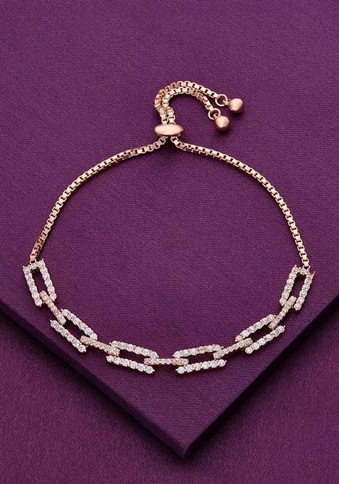 Rose Gold Sterling Double Bar Link Adjustable Bracelet