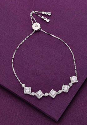 Silver Sterling Princess Cut Diamond Tennis Adjustable Bracelet