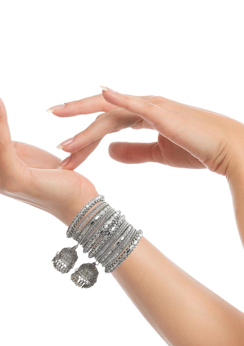 Silver Plated Latkan Kada Bangles