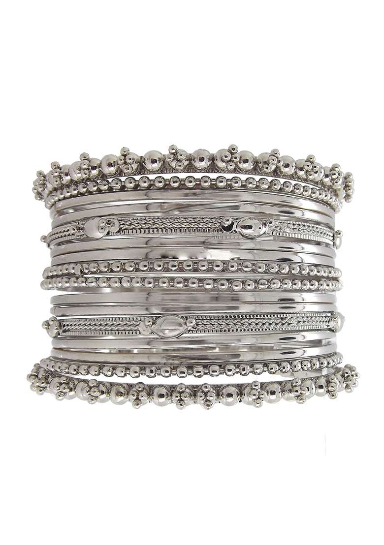 Silver Oxidised Traditional Bangles Set - Indya