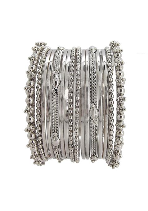 Silver Oxidised Traditional Bangles Set