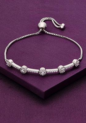Silver Sterling Solitaire Brilliant Diamond Adjustable Bracelet