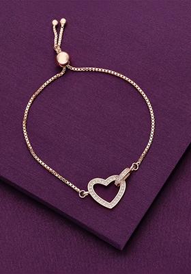 Rose Gold Sterling Alluring Heart Link Adjustable Bracelet