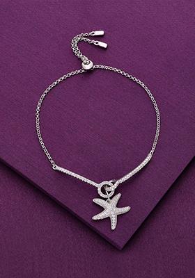 Silver Sterling Starfish Diamond Laced Tennis Adjustable Bracelet