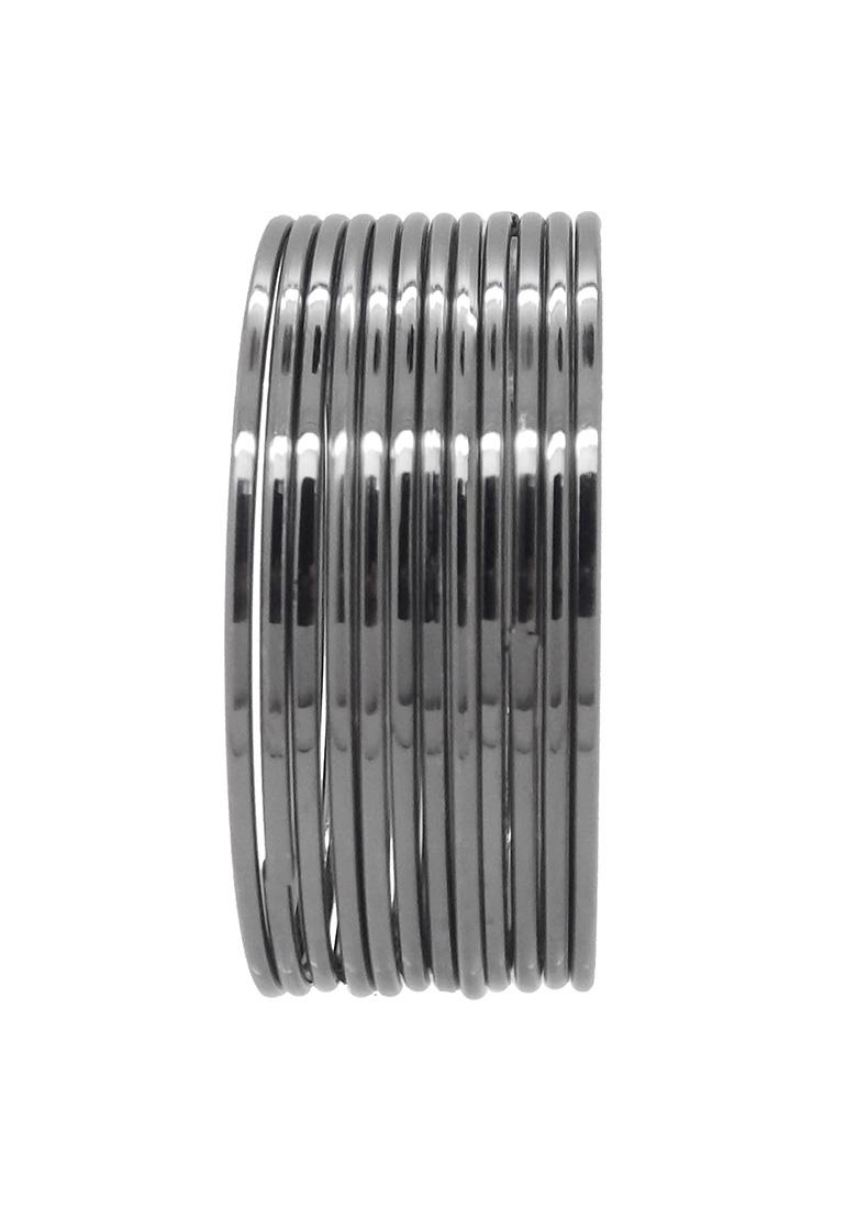 Black Oxidised Plain Silver Plated Bangle Set - Indya