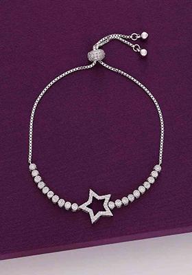 Silver Sterling Zircon Studded Star Charm Bracelet