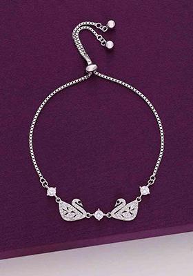 Silver Sterling Solitaire Twin Swan Bracelet