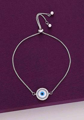 Silver Sterling Zircon Studded Evil Eye Bracelet