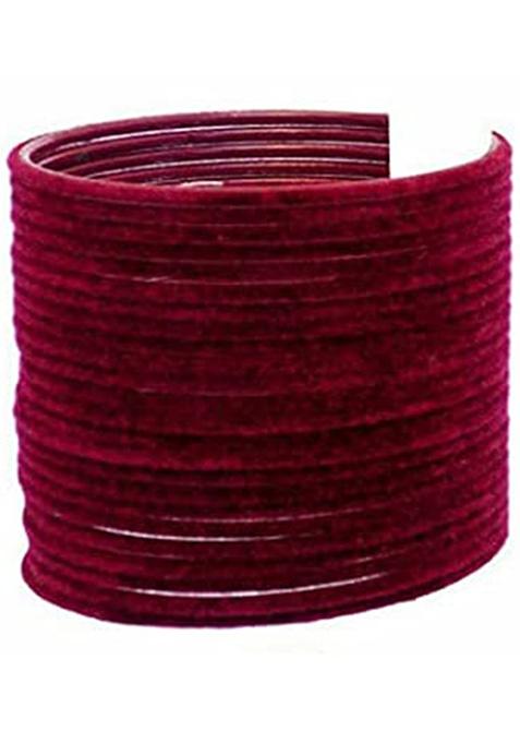 Maroon Metal Glossy Velvet Bangle Set