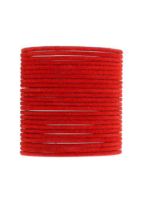 Red Metal Bangles Glossy Velvet Bangle Set