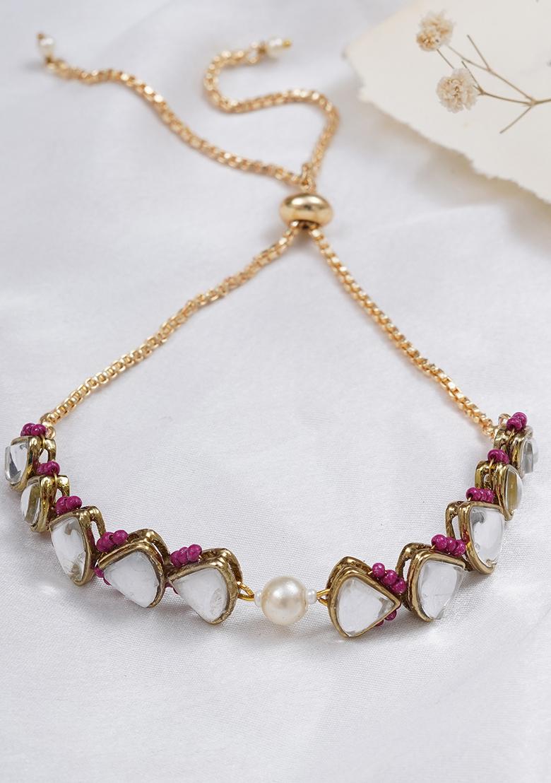Dark Pink Pearl Mixed Alloy Bracelet