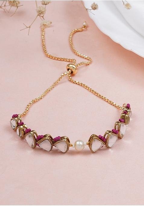 Dark Pink Pearl Mixed Alloy Bracelet