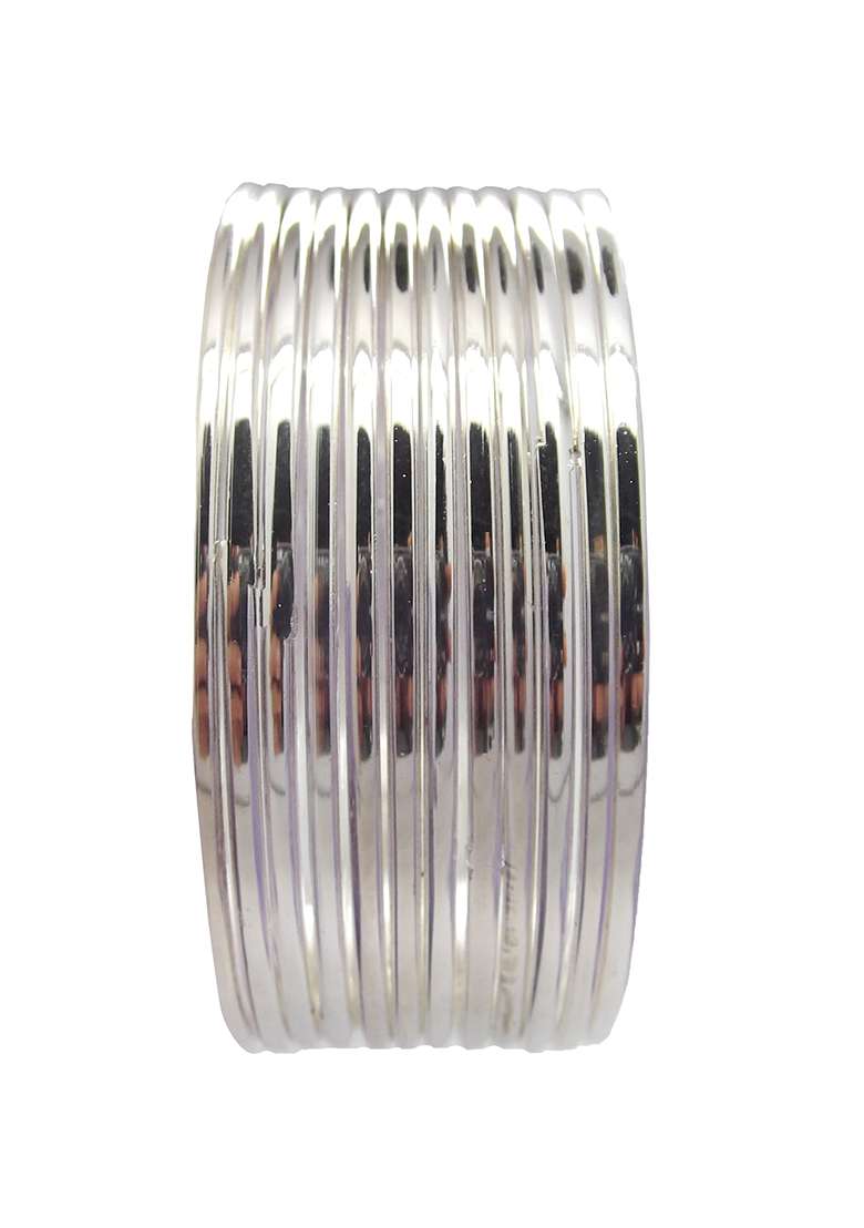 Silver Plated Oxidised Plain Bangle Set - Indya